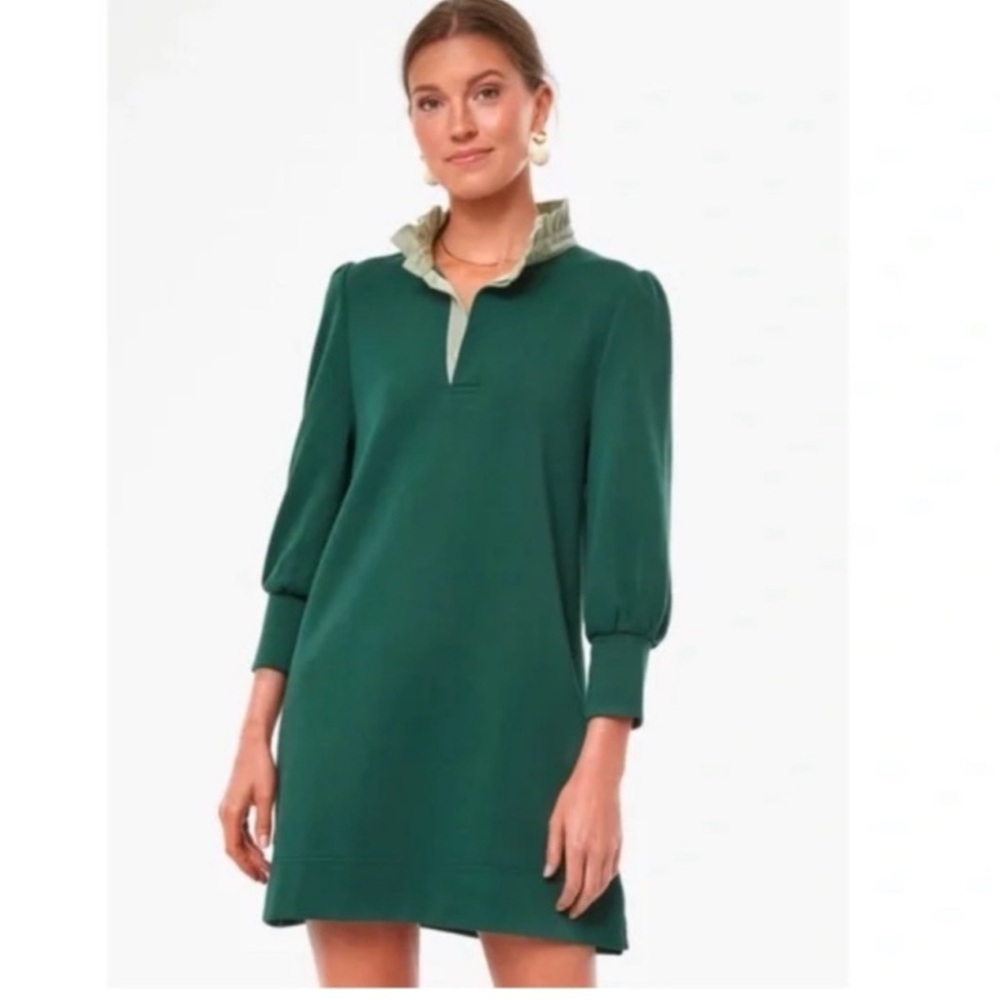 Tuckernuck Emerald Green Mini Dress with Ruffle Collar